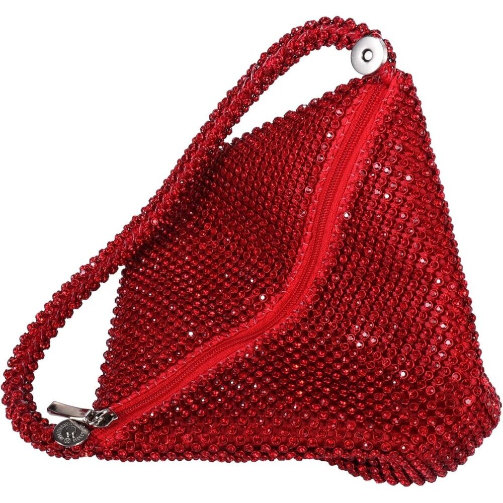 Women Red Beaded Clutch Purse Evening Triangle Bag for Wedding Party and Phone - Picture 5 of 7